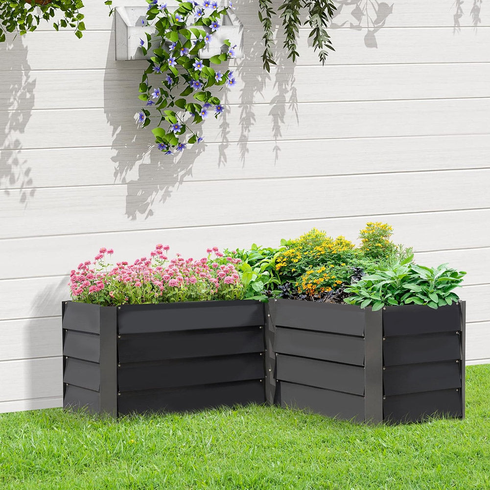Outdoor Metal L-Shaped Raised Garden Bed