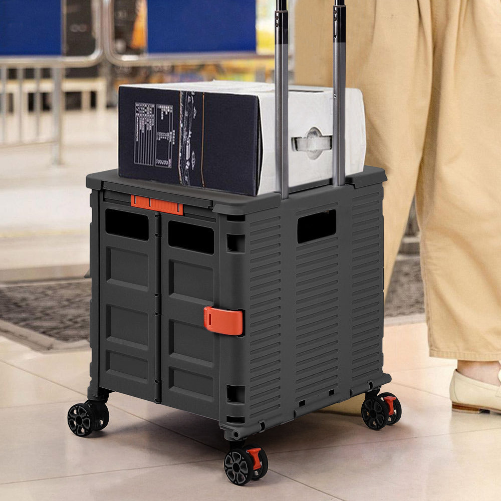 55L Black Collapsible Rolling Utility Crate with Magnetic Lid