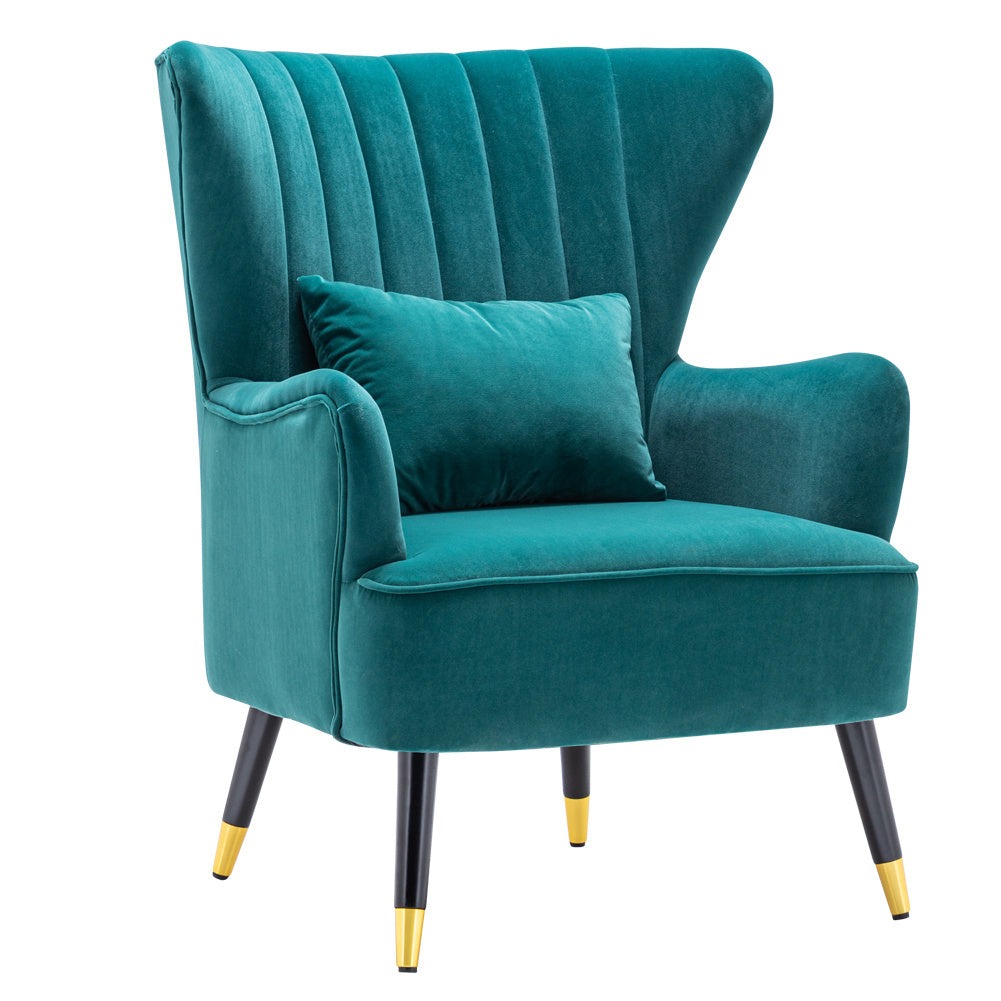 Comfortable Velvet Wingback Armchair with Cushion