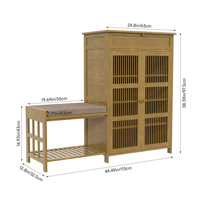 Bamboo Shoe Storage Cabinet with Cushioned Bench Seat