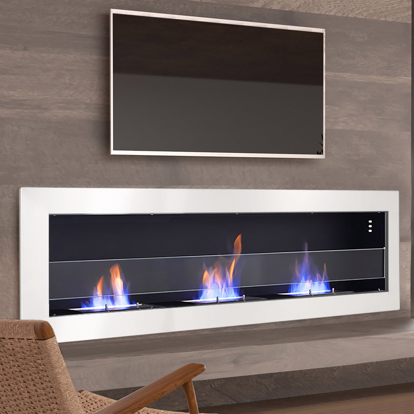 Wall Mounted Stainless Steel Recessed Ethanol Fireplace with Adjustable Flames