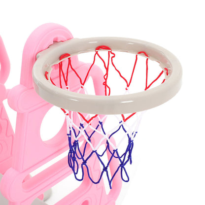 Blue/Pink Kids Toddler Swing and Slide Set with Basketball Hoop