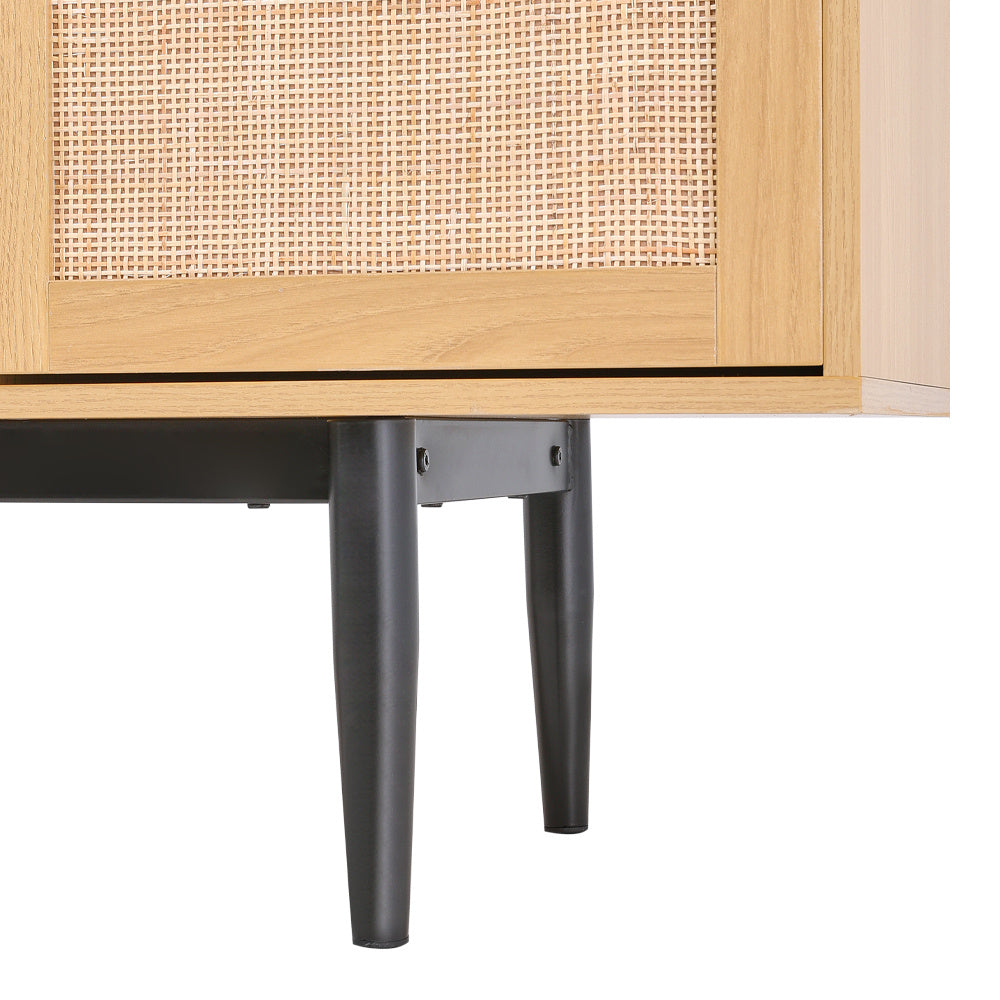 Modern Wood Woven 4-Door Accent Cabinet