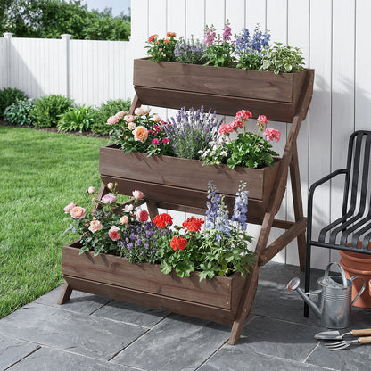 3-Tier Wooden Planter Box with Drainage Holes