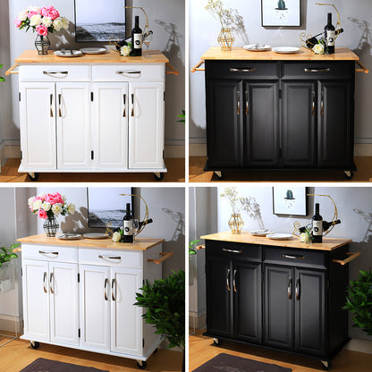 White/Black Large Catering Trolley Cart with Drawers and Cabinets