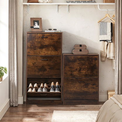 3-Tier Wooden Shoe Storage Cabinet with Flip-Down Drawers