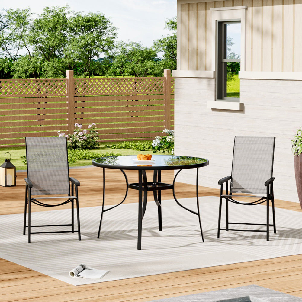 2/4 Pcs Black Outdoor Dining Set with Glass Top