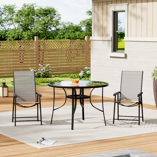 2/4 Pcs Black Outdoor Dining Set with Glass Top