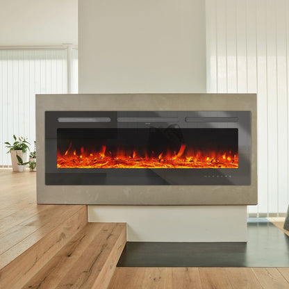 60 Inch Recessed & Wall Mounted Electric Fireplace with Remote