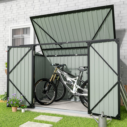 200CM Wide Outdoor Metal Garbage Storage Shed with Hinged Lid