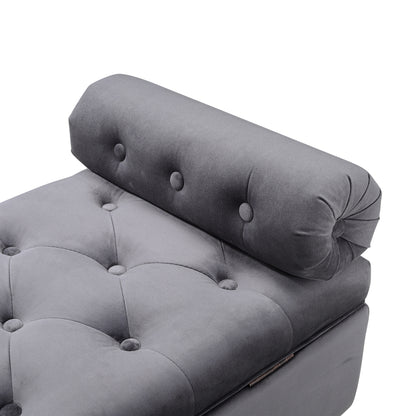 Grey/Beige Flip Top Storage Bench with Side Arms