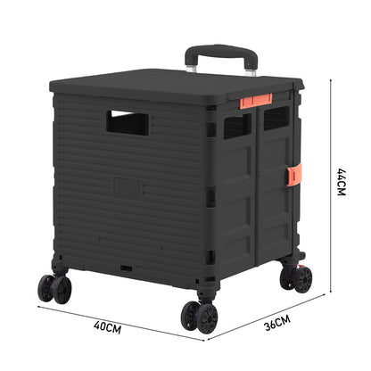 55L Black Collapsible Rolling Utility Crate with Magnetic Lid