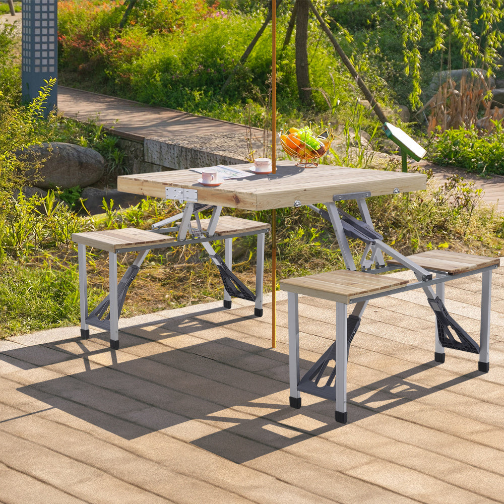 Outdoor Solid Wood Foldable Table Benches Set