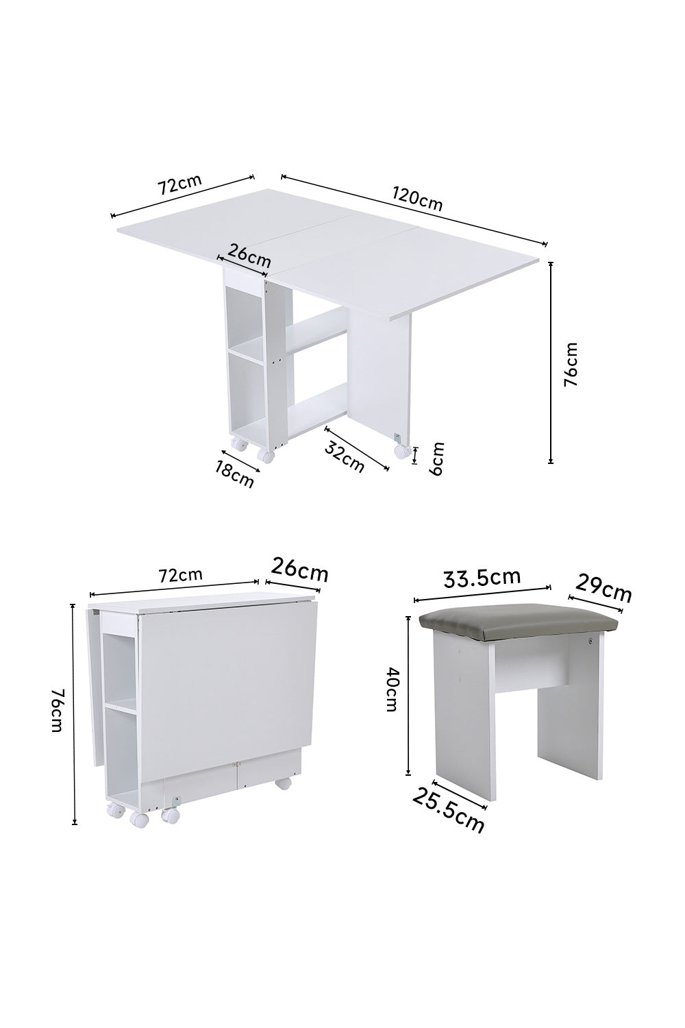 Versatile Expandable Dining Table Set, Drop-Leaf Table with Storage Shelves and Wheels