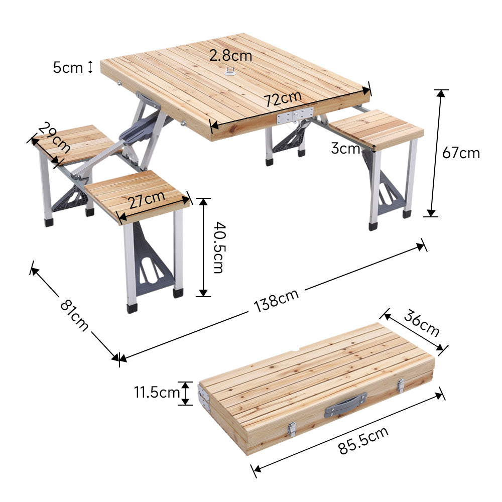 Outdoor Solid Wood Foldable Table Benches Set