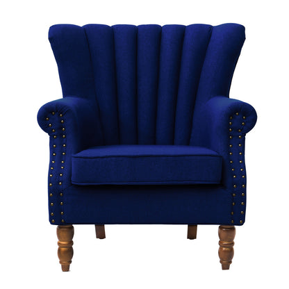 Blue/Grey Vintage Linen Upholstered Wing Back Armchair