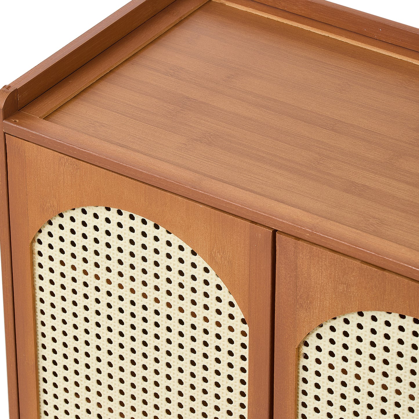 111CM H Modern Shoe Storage Cabinet with Rattan-Effect Doors