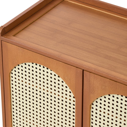 111CM H Modern Shoe Storage Cabinet with Rattan-Effect Doors