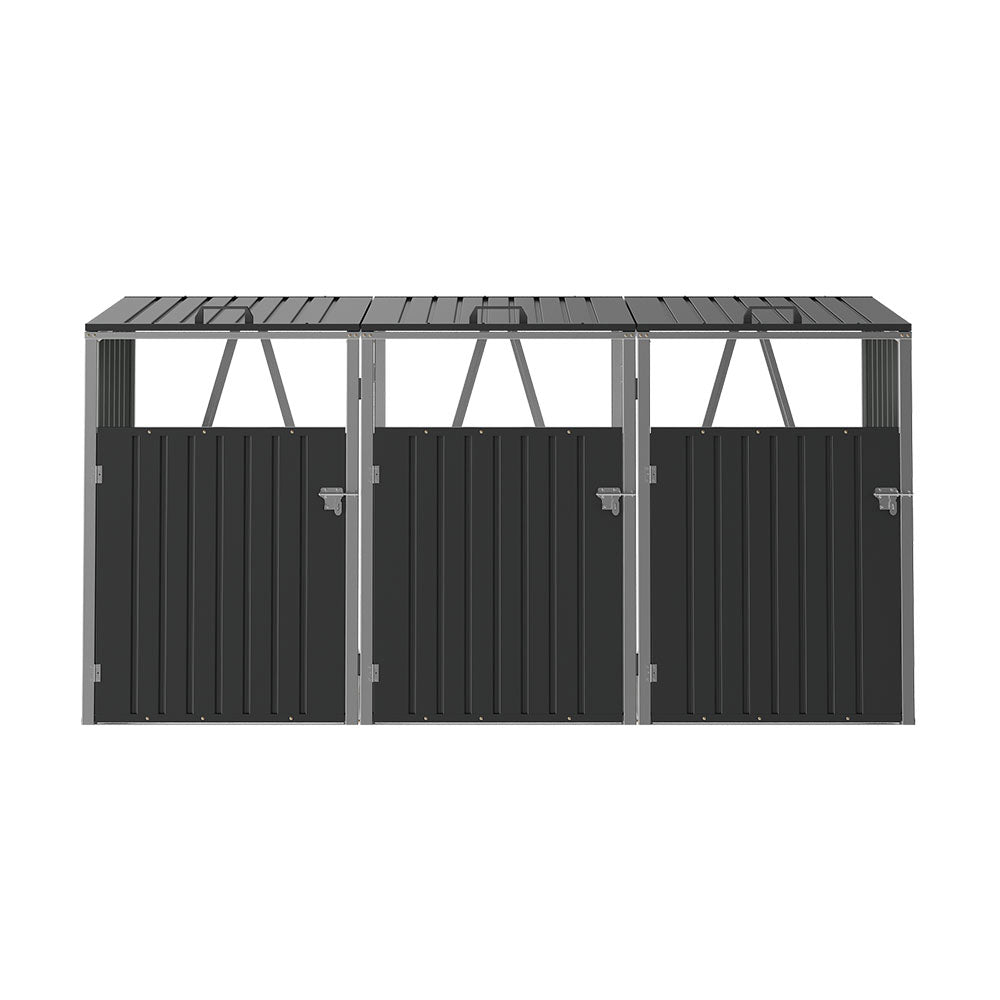 8x7ft Grey Wood Effect Metal Garden Storage Shed Pent Roof