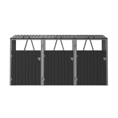 8x7ft Grey Wood Effect Metal Garden Storage Shed Pent Roof