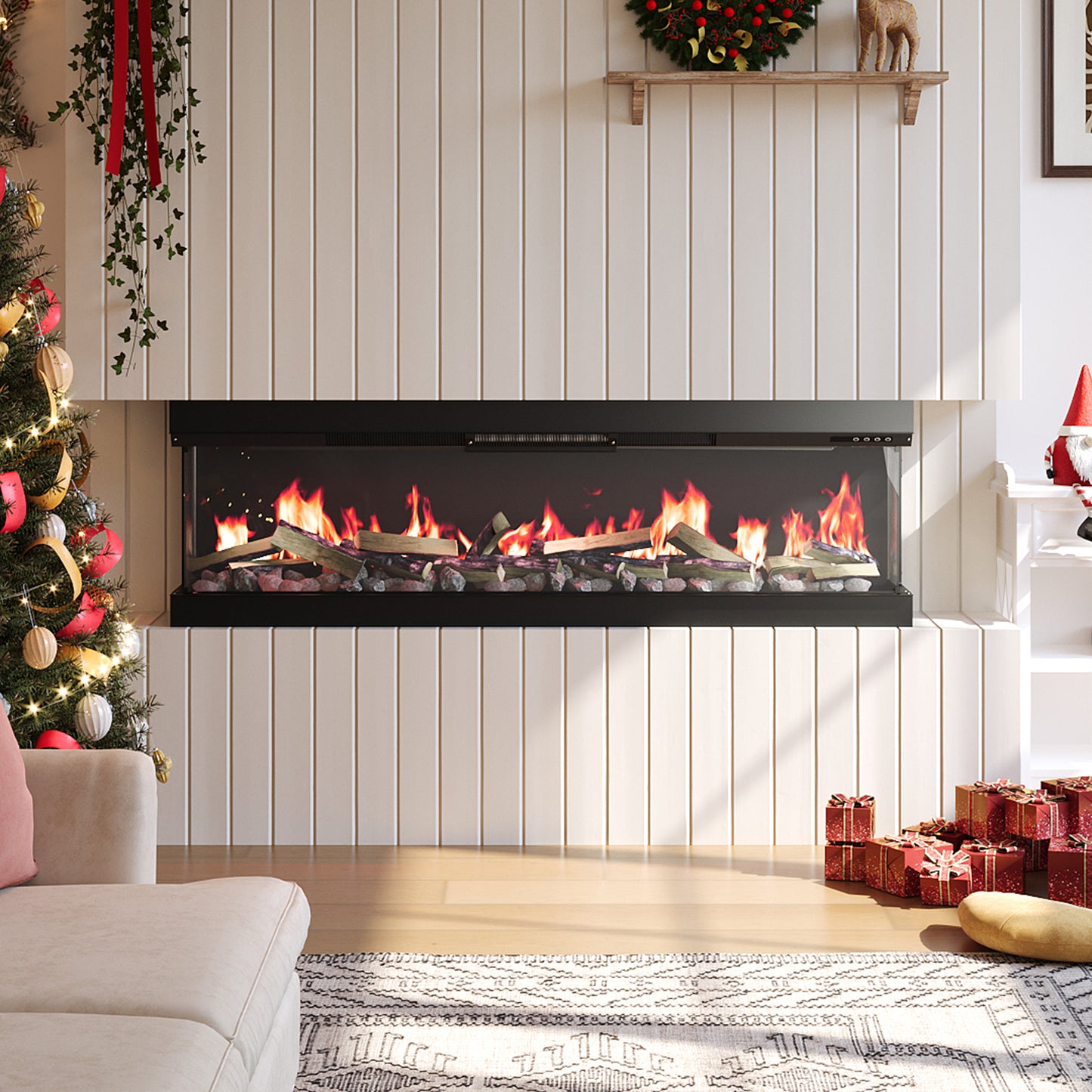 60/70-inch 3-Sided Smart Electric Fireplace