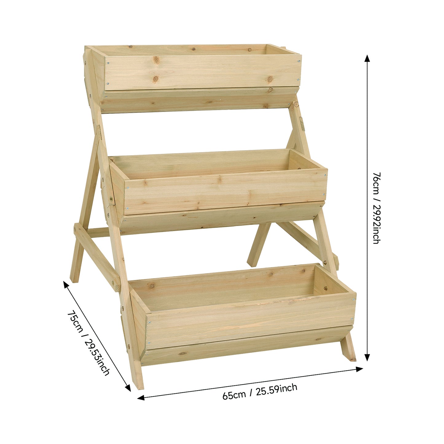 3-Tier Wooden Planter Box with Drainage Holes