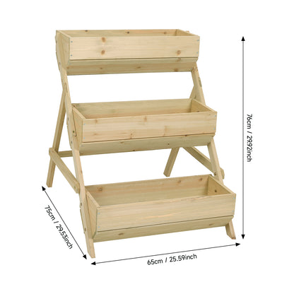 3-Tier Wooden Planter Box with Drainage Holes