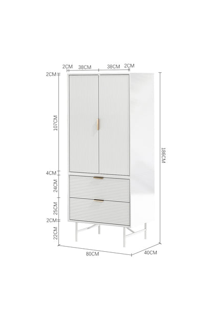 White Striped Wardrobe Storage Cabinet