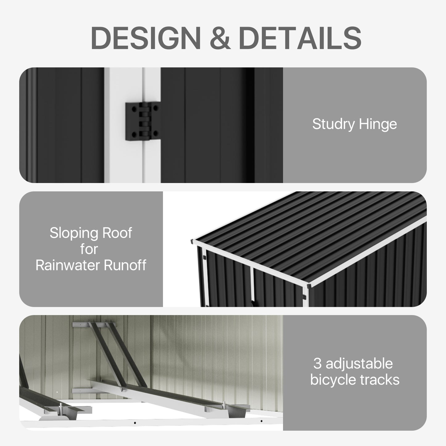 Outdoor Metal Storage Shed For 3 Bicycles
