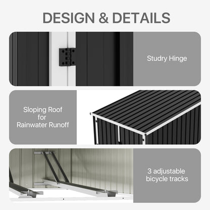 Outdoor Metal Storage Shed For 3 Bicycles
