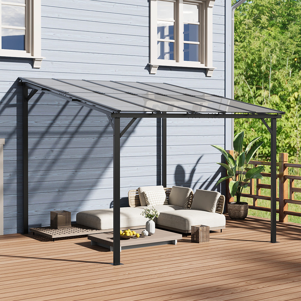 3 x 3M Wall Mounted Canopy Gazebo Polycarbonate Roof Patio Shelter