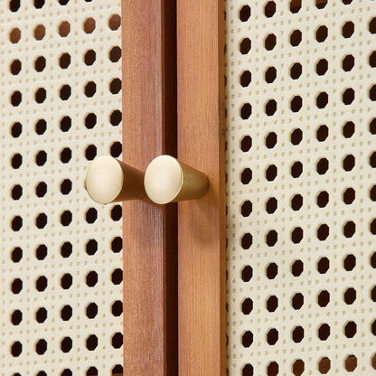 95CM H Modern Shoe Storage Cabinet with Rattan-Effect 2 Doors