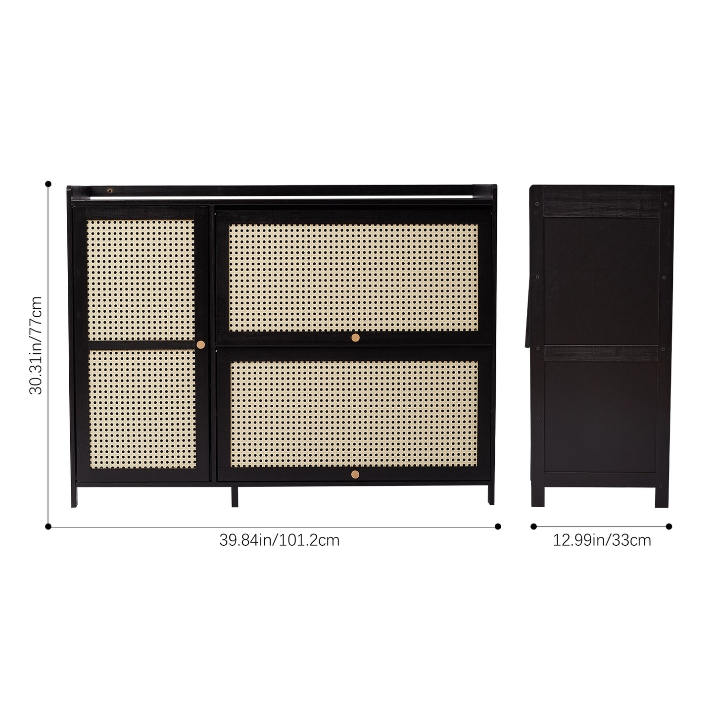 3-Door Rattan-Style Shoe Cabinet with Flip-Down Storage