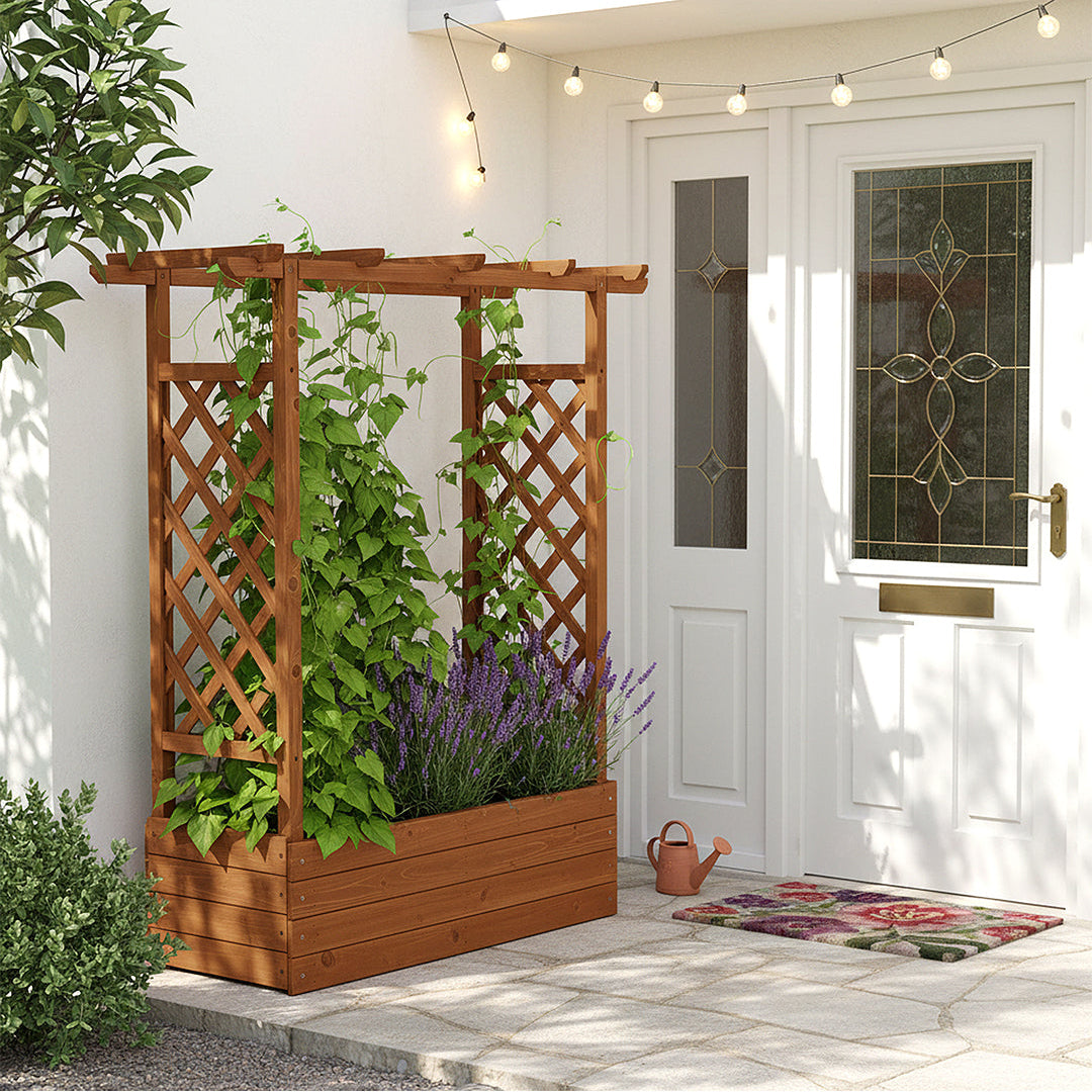Raised Garden Bed with Side Trellis and Hanging Roof