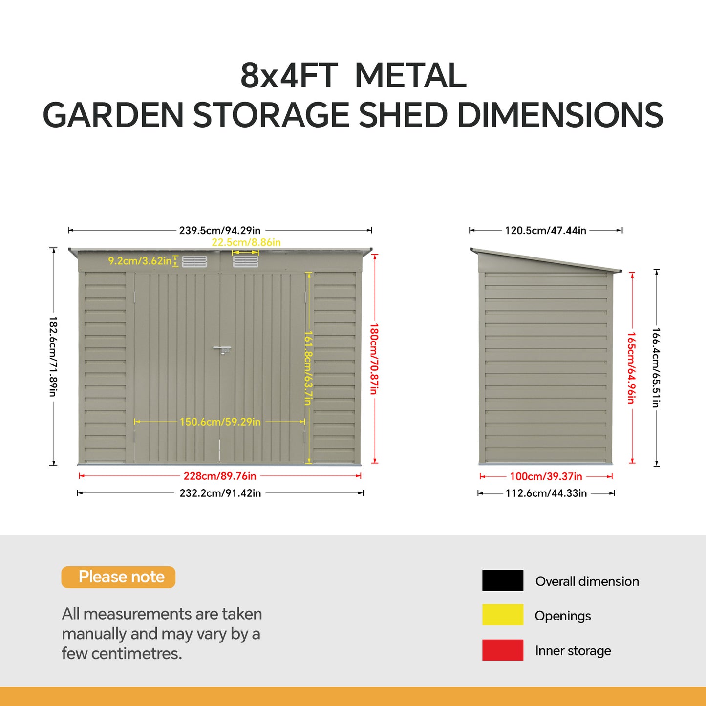 8x4FT Outdoor Metal Storage Shed