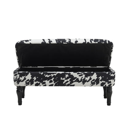 Cow Print Velvet Upholstered Storage Bench