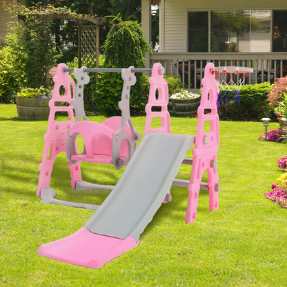 Blue/Pink Kids Toddler Swing and Slide Set with Basketball Hoop