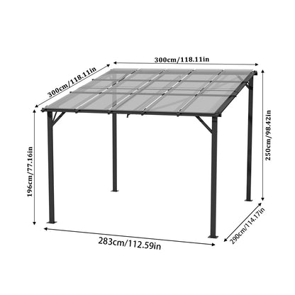 3 x 3M Wall Mounted Canopy Gazebo Polycarbonate Roof Patio Shelter