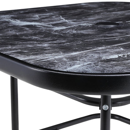 Black Garden Square Marble Patio Table With Umbrella Hole