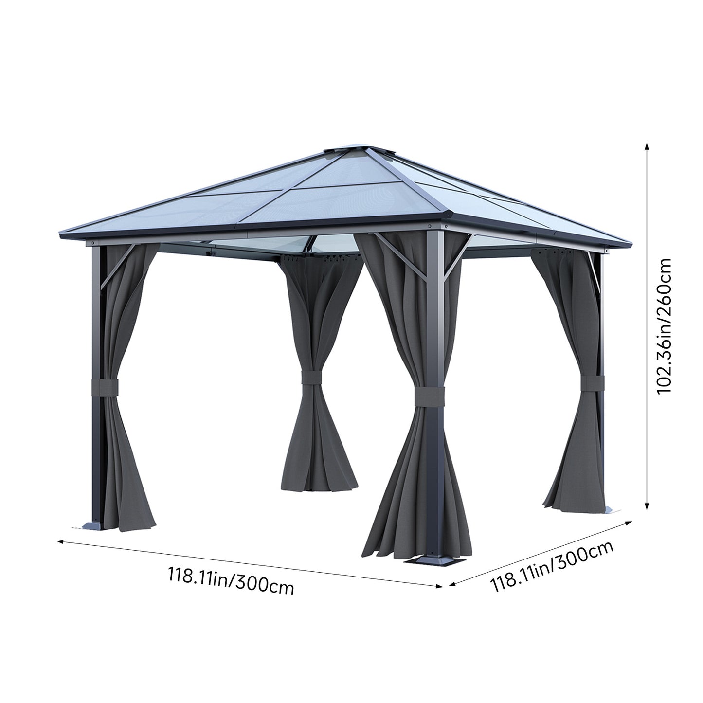 10 x 10FT Metal Frame Hardtop Patio Gazebo with Curtains