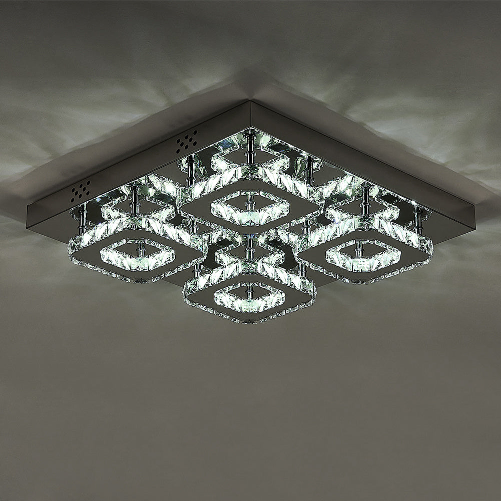 Select Dimmable Option Square Large Glamourous Crystal LED Ceiling Light