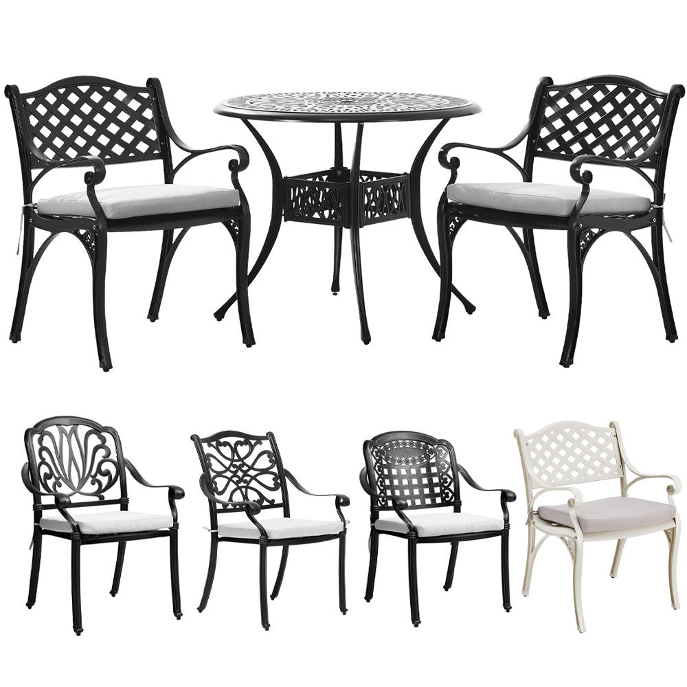 Black/ White Retro Set of 2 Cast Aluminum Garden Chairs