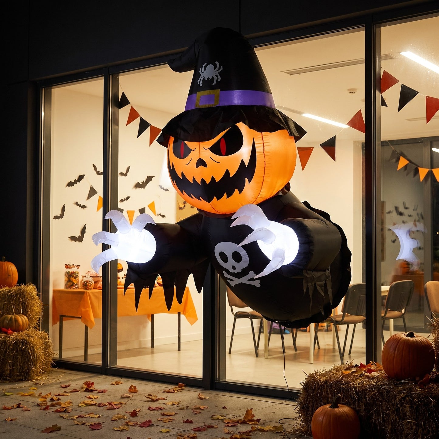 100cm Blow-Up Halloween Pumpkin Witch Inflatable Decoration with Built-in LED Lights