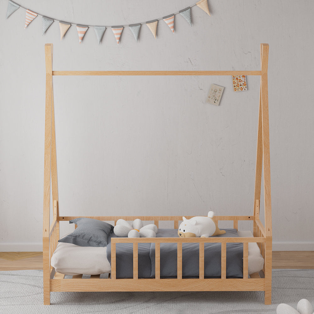 Kid’s Premium Wood House Bed Frame with Fence