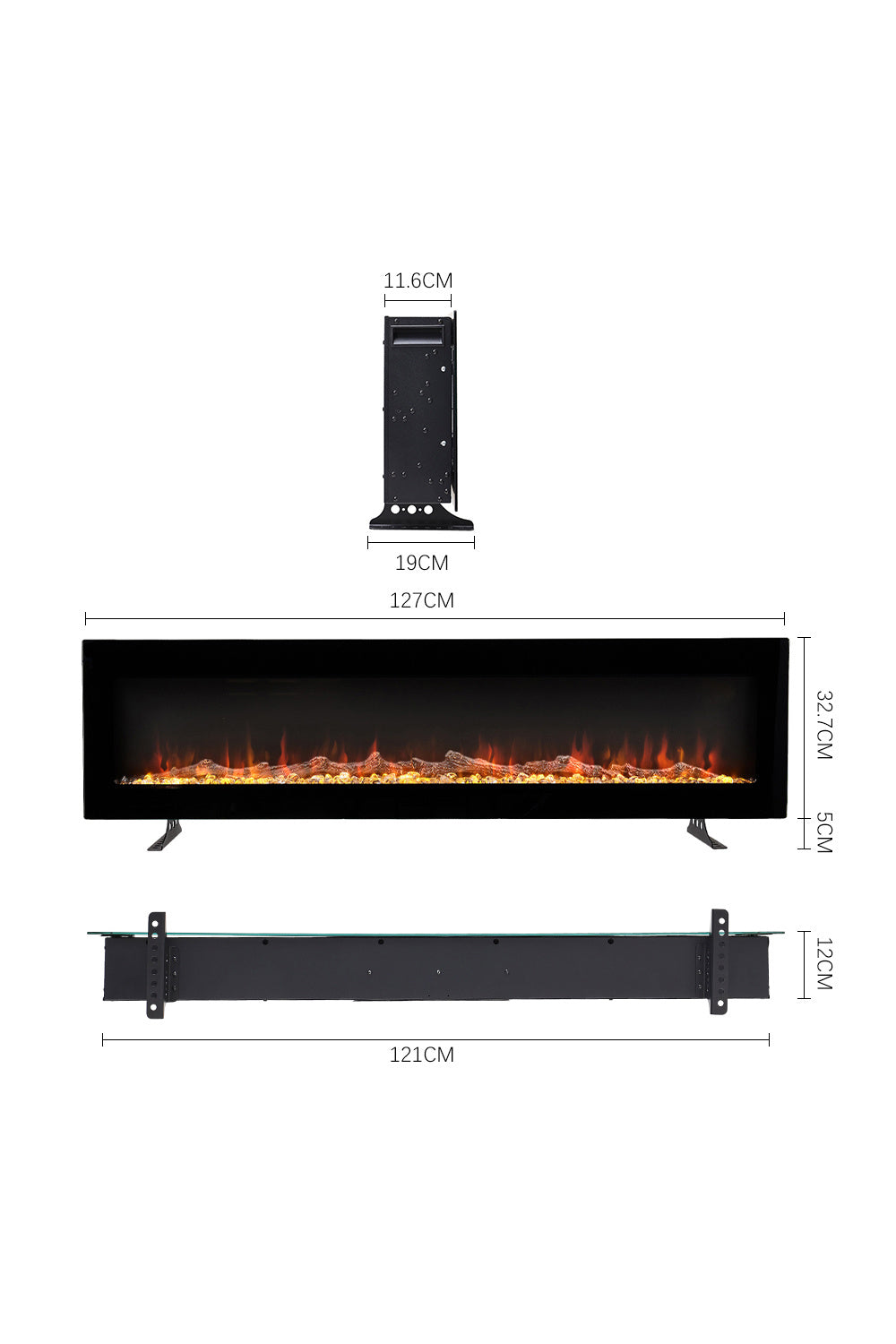 40/50/60 Inch Wall Mount Electric Multicolored Fire Fireplace