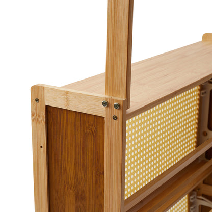 Bamboo Entryway Shoe Cabinet with Double-Row Hooks & Flip-down Shoe Trays