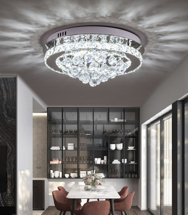 Crystal Round Crystal-droplets LED Semi Flush Mount Ceiling Light