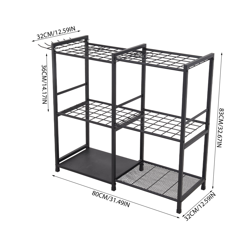 Metal Garden Tool Storage Rack with Two Tier Shelves