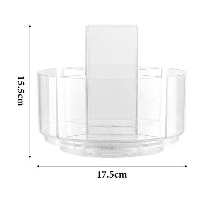Circular Chic Transparent Makeup Storage Carousel with Brush Holder for Desktop
