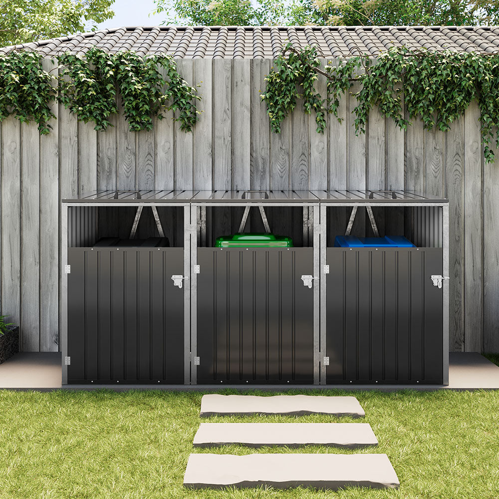 8x7ft Grey Wood Effect Metal Garden Storage Shed Pent Roof